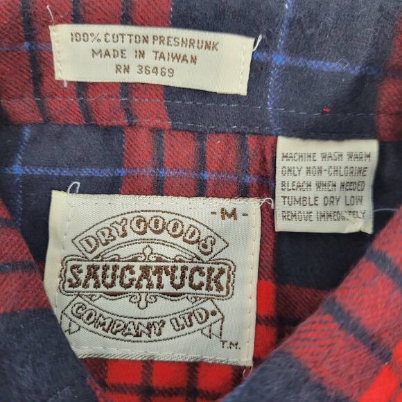 Vintage Saugatuck Dry Goods Red & Navy Plaid Shirt Size M 5922-0449 - Picture 3 of 5